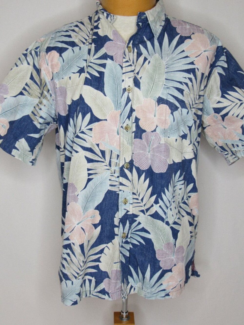 Cooke Street Blue Reverse Palm Print Hawaiian Shirt Men's M Medium